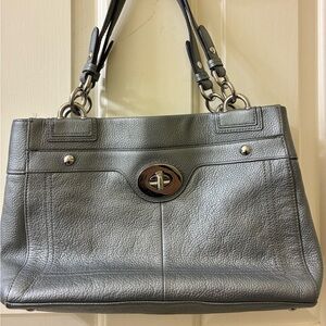 Coach Penelope Carryall Leather Tote Shoulder Bag Turnlock Silver